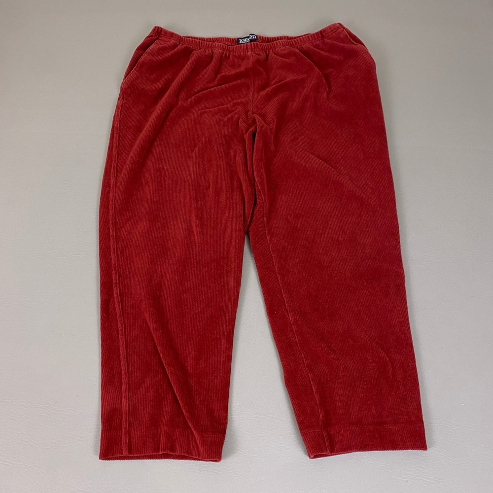 Lands End Red Corduroy Pull On Pants Womens 1X 16W-18W Petite Stretch Straight